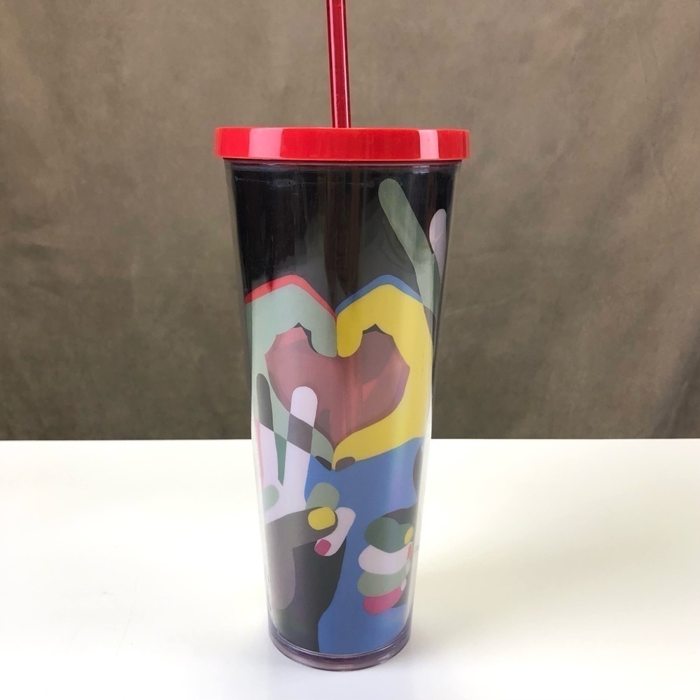 Starbucks Peace Love Ok Shaka Hands Signs print cold cup 24oz 2017 used tumbler